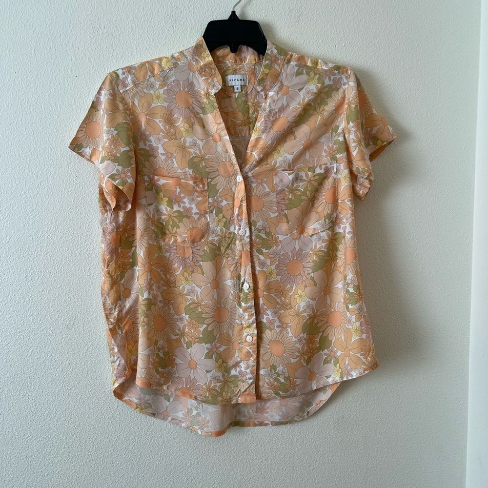 piyama orange floral buttoned sleepwear top size S